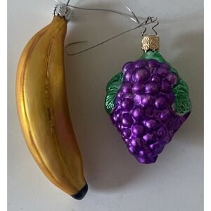 Vintage Inge Glass Grape and  Banana Christmas Ornament West Germany